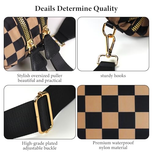 Crossbody Bags for Women, Checkered Bum Bag Crossbody, Spacious Nylon Shoulder Handbag Mom Bag (khaki checkered) - color: khaki checkered