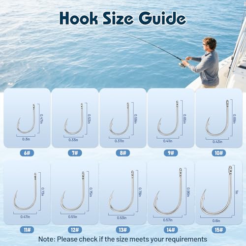 500PCS Barbed Fishing Hooks, 10 Sizes High Carbon Steel Fish Hooks, High Strength & Sharp Point with Plastic Storage Box, Suitable for Freshwater & Saltwater