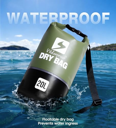 Soulsfeng Waterproof Dry Bag Roll Top Lightweight Dry Backpack for Boating, Kayaking, Travel, Beach, Swimming, Hiking & Camping - Floating Dry Sack with Adjustable Shoulder Straps 20L - color: Green, size: 20L