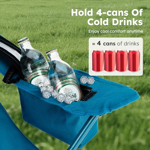 ALPHA CAMP 2-Pack Camping Chair with Cooler Bag, Heavy Duty 250lbs Capacity Folding Chair with Lumbar Support & Side Pocket, Portable Quad Chairs for Beach Fishing Tailgating & Sideline Sport - color: Green