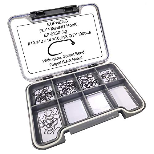 Eupheng Prime Assortment Barbless Fly Fishing Hooks Dry Wet Nymph Streamer Caddis Shrimp Pupea Jig Collection High Carbon Competition