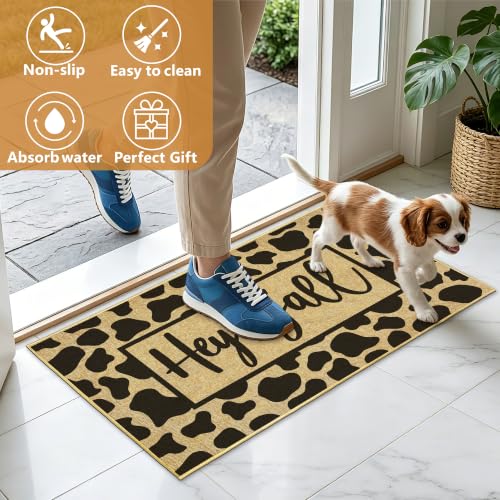 Mat Front Back Door Welcome Entrance Doormat Outdoor Cow Print Mat Non-Slip Backing Floor Mats Inside Low Profile Matt for Patio Porch Outside Entryway Rug for Housewarming Gift Home Decor 16.9"x29.9" - color: Hey Y'all