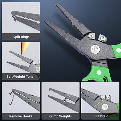RUNCL Fishing Plier & Fish Lip Gripper Kit, Multi-Function Fishing Tools for Men, Premium Saltwater & Freshwater Fishing Gear, Ultimate Fishing Remover Extractor, Ideal Fishing Gifts for Men - style: 8" Green Plier Gripper Kit