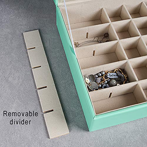 Frebeauty Earring Organizer Classic Jewelry Box 50 Slots Double Layer Jewelry Storage Case with 6 Necklace Hook and Bracelet Pocket(Turquoise) - color: Turquoise