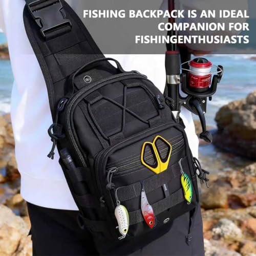 Fishing Backpack Small Fishing Tackle Storage Bag with 3 Methods of Carrying Large Capacity Sling Backpack for Outdoor Hiking Travel Hunting (Black) - color: Black