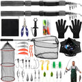 51 Pcs Fishing Rods Combo 6.89ft Telescopic Freshwater Pole Set with Plier Lip Gripper Lures Carrier Bag Pre Loaded Spinning Reel with Freshwater Rod Reel Kit Father Men Gift - color: Brown