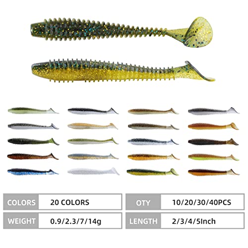 RUNCL Swimbaits Paddle 10/20/30/40PCS, 5/4/3/2 Inchs Paddle Tail, Soft Lure for Trout Crappie Bass, Durable Plastic Bait Swimmer for Saltwater/Freshwater, Fishing Lover's Gift - color: Dark Chartreuse, size: 3in, 30pcs