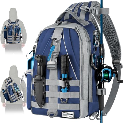 Ghosthorn Fishing Backpack Waterproof Tackle Bag Sling Bag Gift - color: Blue, size: Large