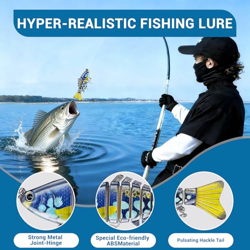 Keenjorika Fishing Lures Multi Jointed Fish Fishing Kits, Slow-Sinking Lifelike Segmented Swimbait Crankbaits, Realistic Swimming Action for Bass, Trout, Pike & Walleye, Freshwater and Saltwater - color: 3 Pack-Style 6