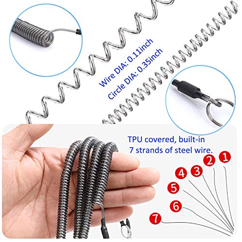 Fishing Lanyards, 7PCS Retractable Steel Wire Coiled Lanyard Safety Fishing Tool Ropes Accessories with Buckle Clip and Split Ring for Pliers Lip Grips Tackle, Boating, Kayak - color: Black
