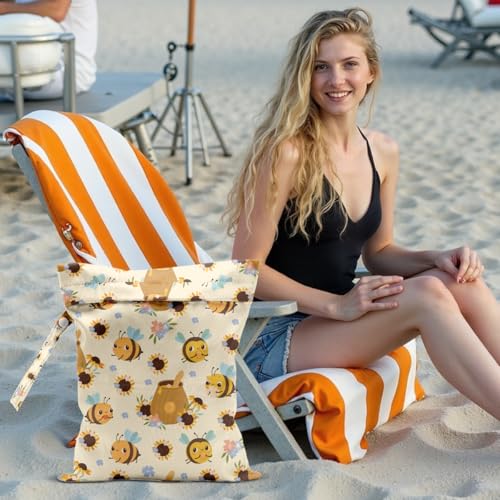 Bee Wet Dry Bags for Diaper Waterproof Swimsuit Washable Reusable Bag for Beach Diapers Dirty Yoga Gym Clothes Plant Gifts for Men Women Friend 12.5x10.2 Inches - color: Bee