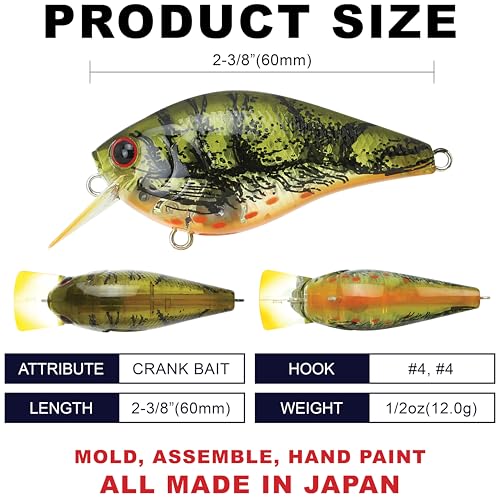 LUCKY CRAFT LC 1.5 Silent Squarebill Crankbait Fishing Lure, 2-3/8", Bass Fishing Lures for Freshwater, Hard Crankbait with Treble Fishing Hooks, Fishing Accessories - color: 188 TO Green Craw