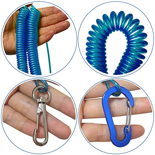 Fishing Lanyard, Heavy Duty Coiled Lanyards Stainless Steel Wire Inside, Safety Rope Extension Cord Tether Retractable Fishing Accessories for Rods, Pliers, Boating, Paddles, Kayak - color: Blue