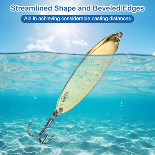 Fishing Spoons Lures, Metal Saltwater Treble Trout Lures Jigging Spoon with Treble Hooks Casting Spinner Baits - color: Gold, size: 18g / 3/5oz
