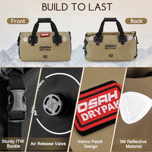OSAH DRYPAK Waterproof Duffel Bag - Motorcycle Dry Bag Tail Bag with Large Storage Space, Waterproof Luggage Duffle Bags with Outer Mesh Zipper Pocket for Camping, Kayaking, Fishing & Traveling - color: Brown, size: 40L