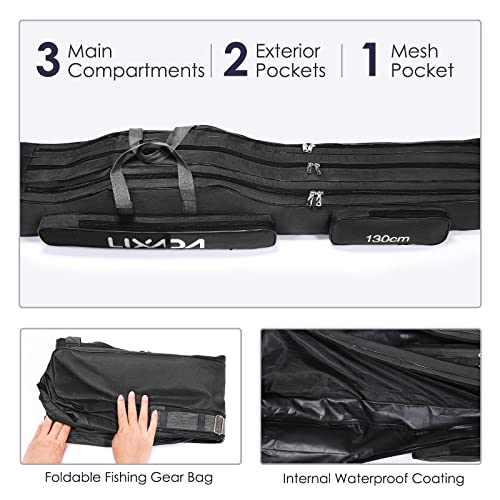 Lixada Fishing Rod Case, 3 Layers Oxford Fishing Rod Bag, Portable Foldable Fishing Pole Bag, Fishing Rod Carrier Fishing Tackle Storage Bag Travel Carry for Fishing Gear & Equipment - color: Black, size: 130cm