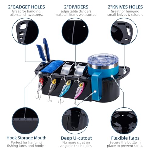 Boat Cup Holder, Boat Caddy Organizer, Multifunctional Boat Storage Organizer for Boat, Kayak, Pontoon, Bass Boat, Jon Boat - Fishing Tool Holder, Boat Fishing Accessories - color: Black-2 Packs