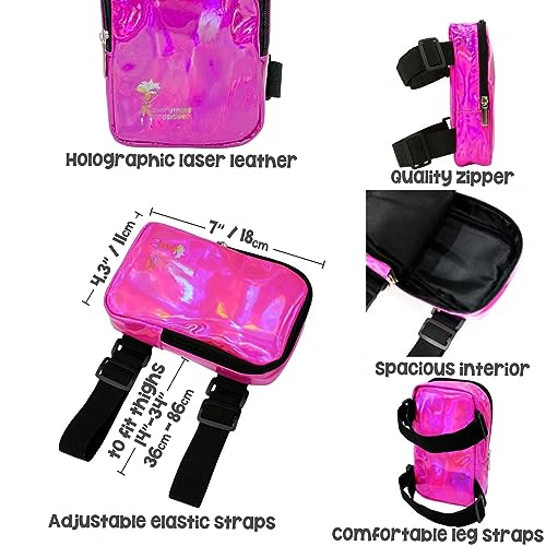 Glossy Thigh Bag | Leg Harness for Women | Outdoor Leg Pouch | Carnival Hiking Travel Fanny Pack with Adjustable Straps | Light Pink - color: Pink (light pink)