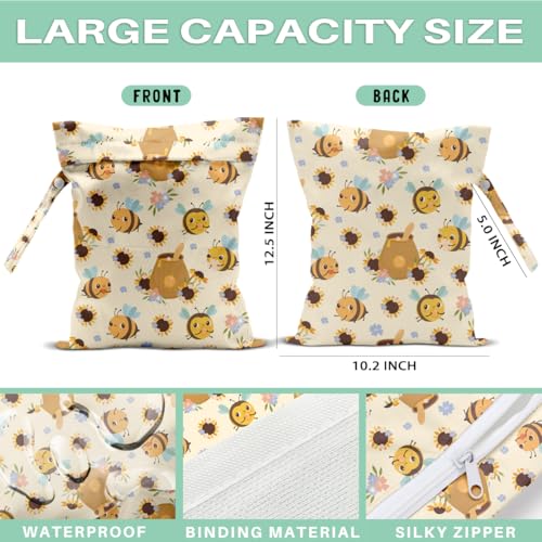 Bee Wet Dry Bags for Diaper Waterproof Swimsuit Washable Reusable Bag for Beach Diapers Dirty Yoga Gym Clothes Plant Gifts for Men Women Friend 12.5x10.2 Inches - color: Bee