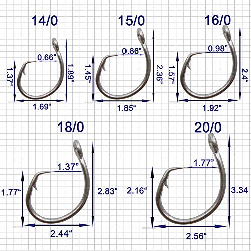 Tuna Circle Hooks Stainless Steel Big Game Saltwater Hook 30Pcs Extra Strong Short Shank Circle Hook 8/0-20/0 - size: 16/0#(30pcs per pack)
