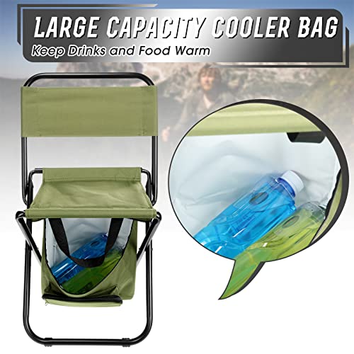 Jerify 2 Pcs Fishing Chair with Cooler Bag Multi-Function Foldable Compact Fishing Stool Hunting Chair Portable Backrest Stool with Folding Backpack for Finishing Camping Hunting Travel(Green) - color: Green