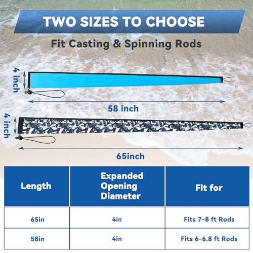 Outus Neoprene Fishing Rod Sleeves, 2.5MM Thick Tangle-Free Covers, Protective Sock for Spinning Casting Rods, Travel Storage - color: Solid Color, size: 65",58"