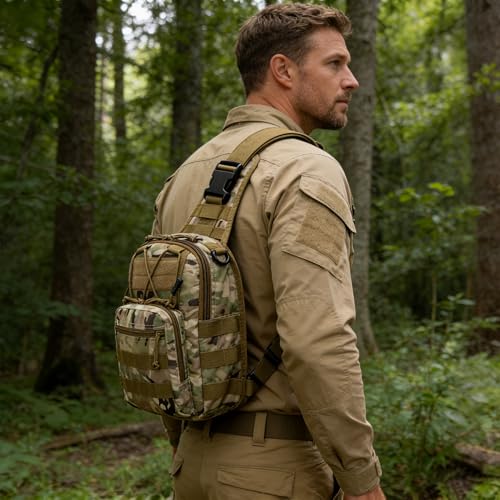 Viriber Tactical Backpack, Waterproof Military Cross-body Molle Sling Shoulder Backpack Chest Bag for Outdoor Every Day Carry CP - color: Cp