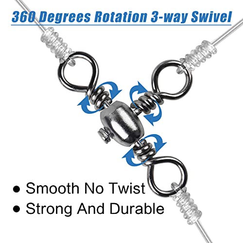AGOOL 3 Way Swivels Fishing Tackle, 50/100pcs Crossline Barrel Swivel 3 Way Rigs T-Shape Three Way Swivels Fishing Tackle Connector for Catfish Rig Surf Fishing Rig - size: 9#_40lb
