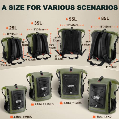 OSAH DRYPAK Waterproof Backpack Dry Bag 35L/55L/85L – Heavy Duty Roll-Top Hiking Backpack Sack Keeps Gear Dry for Travel, Kayaking, Boating, Camping, Rafting and Fishing - color: Green, size: 85L