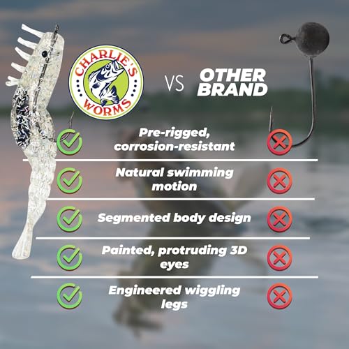 Charlie's Worms Artificial Fishing Bait Charlie's Shrimp Trio Freshwater Saltwater Bass Fishing Lures Scented Soft Bait 3pk - color: Mean Green