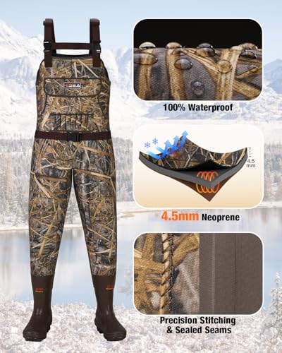 HISEA Womens Chest Waders, 4.5mm Neoprene Leopard Hunting Wader for Women with Insulated Boots, Waterproof Fishing Waders - color: Next Camo, size: 7