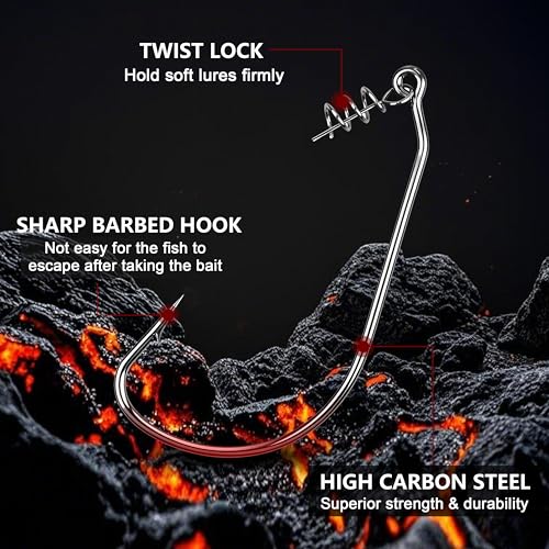 Swimbait Hooks Twist Lock Fishing Hook, 30pcs Worm Hooks with Centering Pin | Weedless Hooks, For Soft Plastic Lures, Bass Hooks, Unweighted Twistlock Hooks, Size 1/0 2/0 3/0 4/0 5/0, Freshwater Hooks - color: Mixed Sizes-30pcs