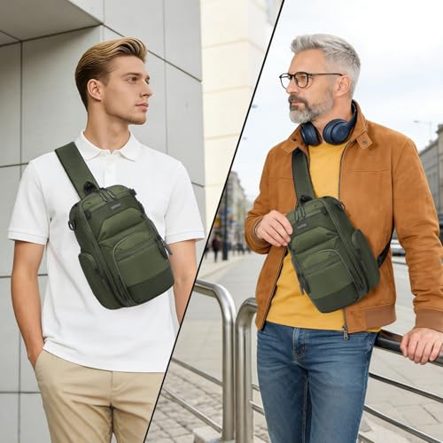 Sling Bag for Men, Travel Crossbody Bag for Men, Small Sling Backpack Shoulder Bag, High-Density Oxford Chest Pack for Hiking - color: Green