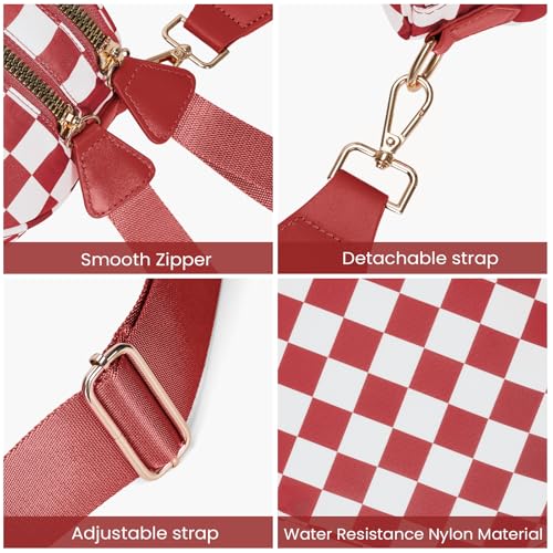 Checkered Crossbody Bum Bags for Women Nylon Checkered Purse Checkerboard Fanny Pack - color: A07-red