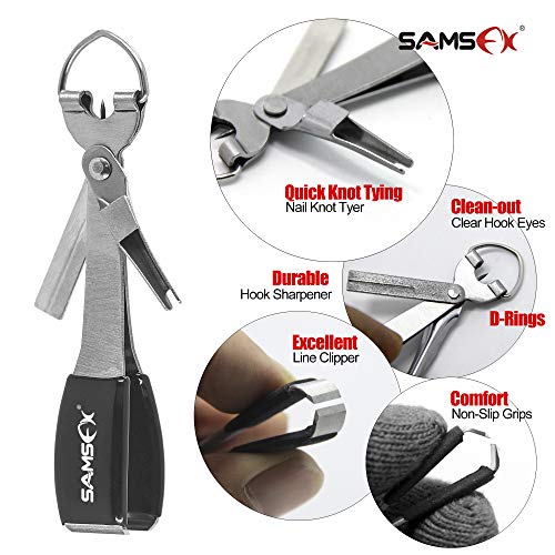 SAMSFX Fishing Knot Tying Tool, Multifunctional Fly Fshing Nippers, Quickly Tie Fishing Knots for Hooks, Lures and Flies, Fishing Clippers with Retractor - color: Silvery Knot Tool, style: Oval Retractor