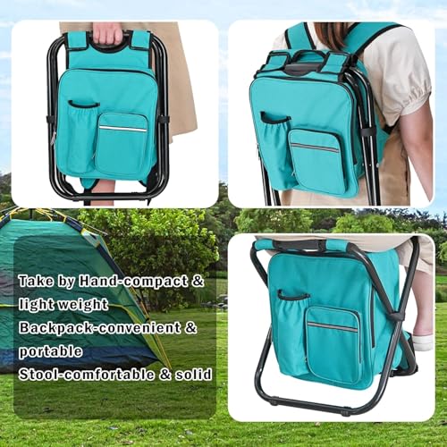 Kikerike Backpack Stool Cooler Chair Heavy Duty 300 LBS Max Load Portable Lightweight Stool Backpack Folding Fishing Cooler Seat for Camping Hunting Fishing - Blue-Green - color: Blue-green