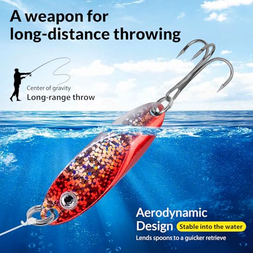 THKFISH Fishing Lure Spoons Trout Spoons for Fishing Jigging with Hooks - color: Color 1#, size: ['3/4 oz - 5 pieces']
