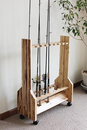 Rush Creek Creations | Double-Sided Fishing Rod Holder for 16 Saltwater/Freshwater Fishing Rods, Fishing Pole Holder for Garage Organization and Room Storage, for Fishing Gear and Fishing Accessories