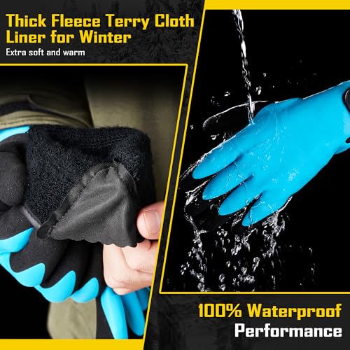 COOLJOB Thermal Warm Winter Work Gloves with Grip, Rubber Coated Touchscreen Waterproof Freezer Gloves for Warehouse, 1 Pair - color: Blue, size: Medium