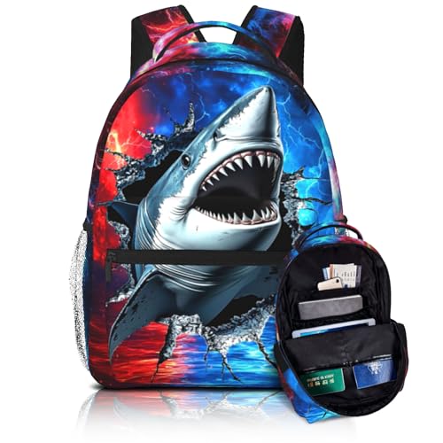 Shark Backpack for Boys Blue Ocean Animal Schoolbag for Teenage Girls Kids Cute Children Lightweight Waterproof Adjustable Book Bag for Preschool Kindergarten Bookbags Nursery Daycare - color: Shark 01