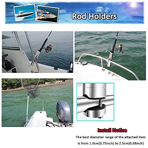 AMYSPORTS Rail Mount Rod Clamp Holders Boat Clamp Holders Rod Stainless Steel Fishing Rods Holder Adjustable Marine Side Mounted Support for Kayak Boats Fishing - size: 2PCS
