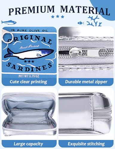 Cessfle Canned Sardines Makeup Bag, Funny Sardine Tin Fish Cosmetic Bag, Creative Cute Makeup Bag Kawaii Pencil Case Pouch, Coquette Make up Pouch for Women - color: Blue