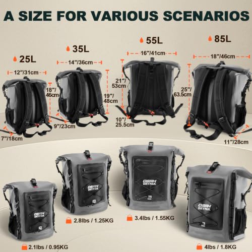 OSAH DRYPAK Waterproof Backpack Dry Bag 35L/55L/85L – Heavy Duty Roll-Top Hiking Backpack for Travel, Kayaking, Boating, Camping, Rafting and Fishing - color: Grey, size: 85L
