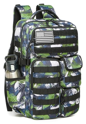 Wotony Tactical Backpack - Military waterproof backpack with multiple pockets and tactical gear for the outdoors (Green Leaf, 25L) - color: Green Leaf, size: 25L