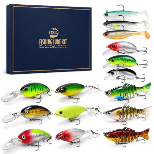 Fishing Lures Kit for Bass, 15PCS Swimbaits Crankbaits Fishing Tackle Set | Bass Fishing Lure Kit, Multi Jointed Swimbaits and Soft Baits for Trout Pike Freshwater Fishing - style: Hard /Soft Bait 2