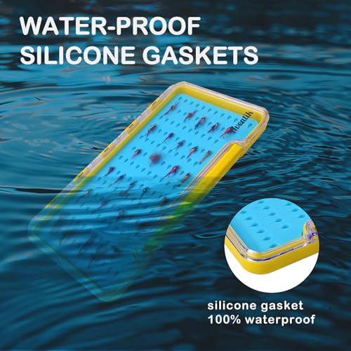 Aventik Silicone Fly Boxes Super Slim Waterproof Best Pocket Sizes Fly Fishing Storage 7.36"X4.02"X0.63"/5.39"X3.74" X0.63'' (2PC-G048LT blue silicone:7.36"X4.02"X0.63") - style: 2PC-G048LT blue silicone:7.36"X4.02"X0.63"