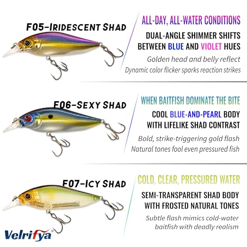 Flat Sided Japanese-Style Crankbait Elfin Shad – Medium Diving Bass Fishing Lure, Hard Bait Shad Crankbait for Freshwater Velrifya - color: 0B 3-Color Pack