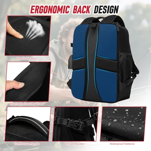Fishing Tackle Backpack,Tackle Bags with 2 Rod Holders & 4 Tackle Boxes, Water-Resistant Large Tackle Bag Storage Bag for Fishing Gear, Fisher Gifts for Men, Black - color: A-Black with 4 Tackle Boxes