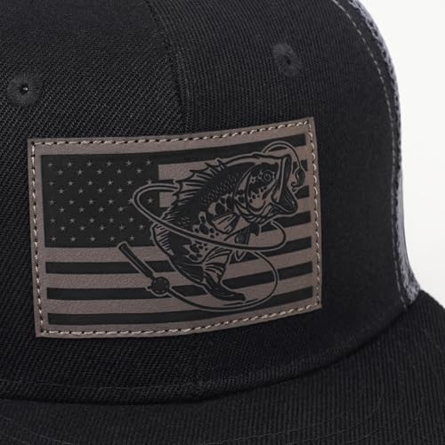 Fishing Gifts for Men - Snapback & Trucker Hats - American Flag Outdoor Fishing Hat - color: 10.iron Gray Flatbrim (Bassflag)