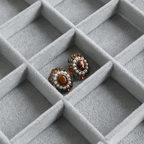 Wudygirl 30 Grid Jewelry Organizer Velvet Jewelry Box Jewelry Tray with Clear Lid Storage Case Showcase Display Stackable Removable (30 Grid) - color: Gray, size: 30 Grid